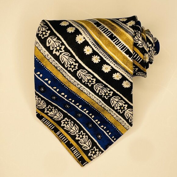 ✨ 2 for 20 ✨ Handsome Striped Gold and Blue Silk Necktie - Picture 7 of 8